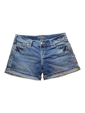 Silver Jeans Mackenzie Flap Shorts W31 Low Rise Denim Stretch Contrast Stitching